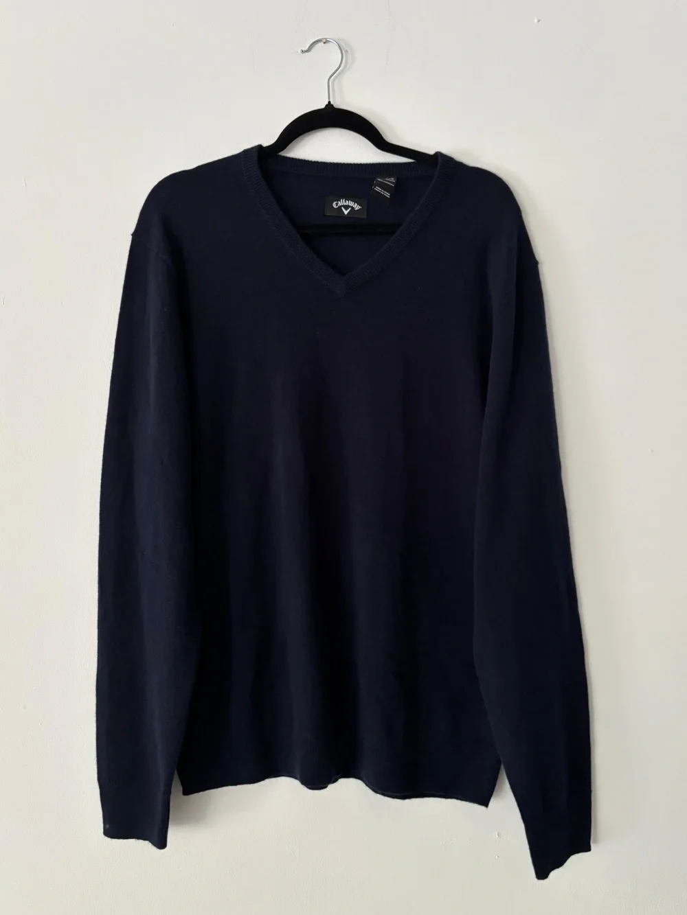 Callaway 100% Cashmere Mens L Navy V Neck Sweater Golf Pullover Long Sleeve